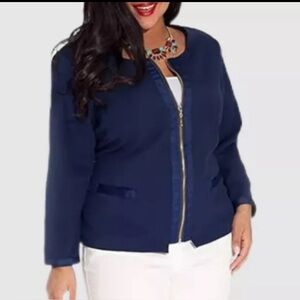 Igigi Louise Jacket Plus Size 12 (0X) Navy Blue Long Sleeves Zip Fully Lined NEW